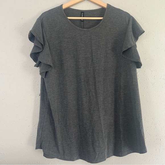 NWT PrinStory Gray T-Shirt Ruffle Sleeve Casual Neutral XXL - Picture 1 of 6